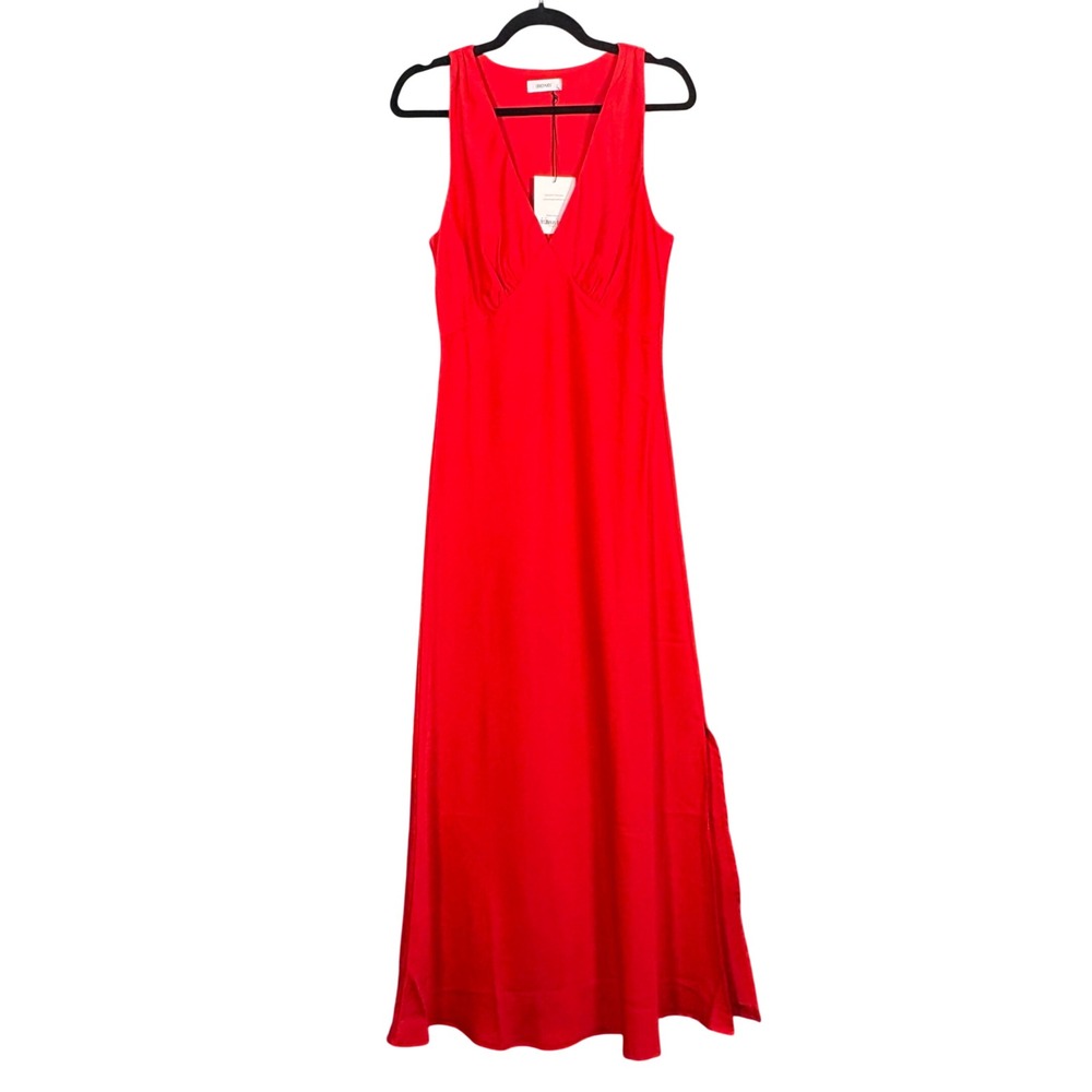 ROMY The Brand Alexis Dress Red V-Neck Ruched Bust Sleeveless Maxi Womens Medium - Picture 2 of 13